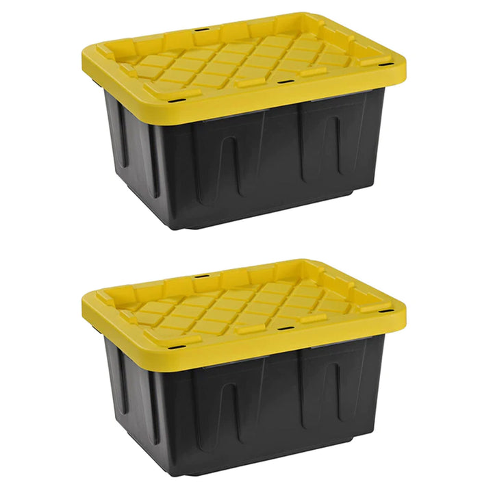 Juggernaut Storage 5 Gal Lockable Plastic Storage Tote, Black/Yellow (Set of 2)