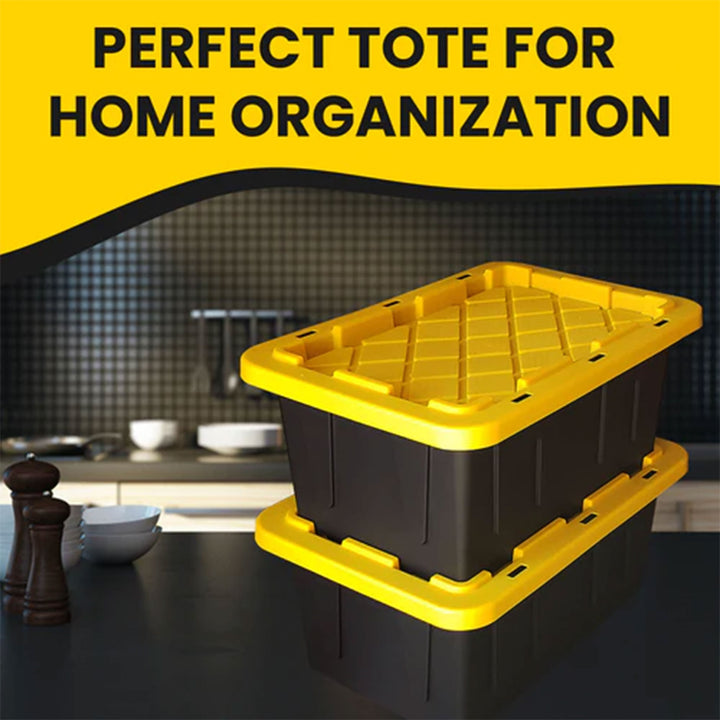 Juggernaut Storage 5 Gal Lockable Plastic Storage Tote, Black/Yellow (Set of 2)