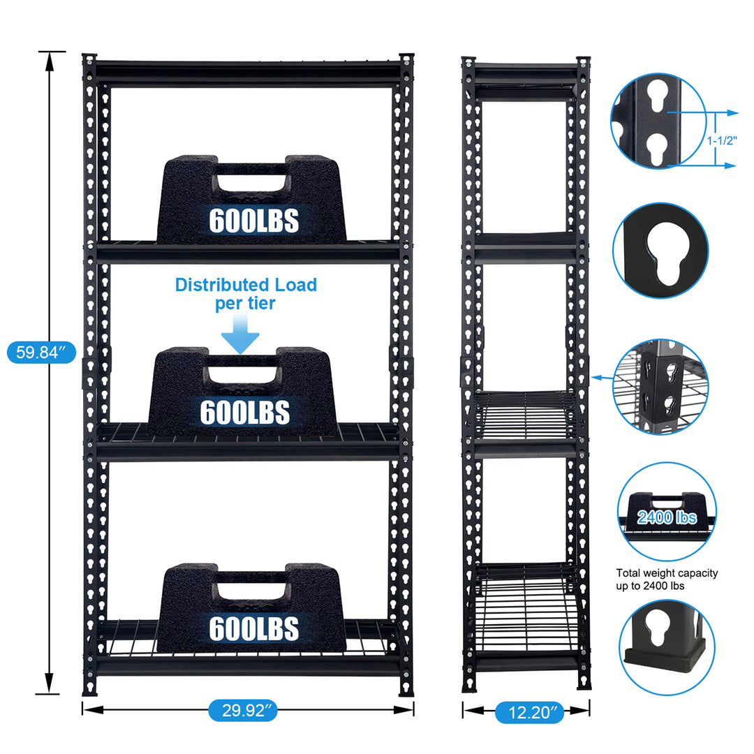 Pachira 30"W x 60"H 4 Shelf Steel Shelving for Home and Office Organizing, Black