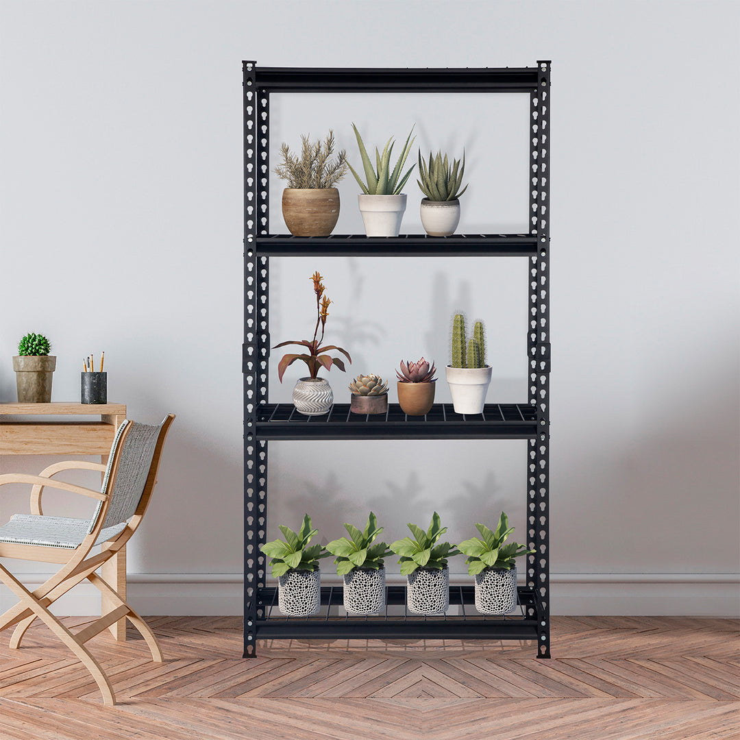 Pachira 30"W x 60"H 4 Shelf Steel Shelving for Home and Office Organizing, Black