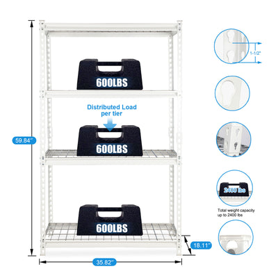 Pachira 36"W x 60"H 4 Shelf Steel Shelving for Home and Office Organizing, White