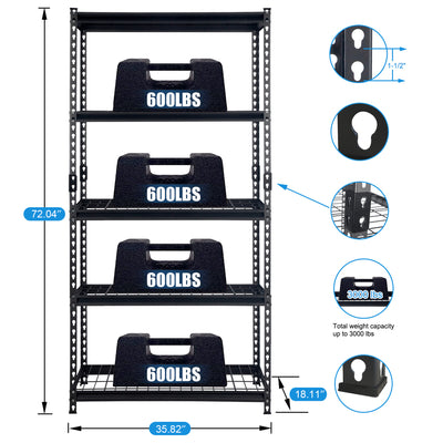 Pachira 36"Wx72"H 5 Shelf Steel Shelving for Home & Office , Black (Used) - VMInnovations