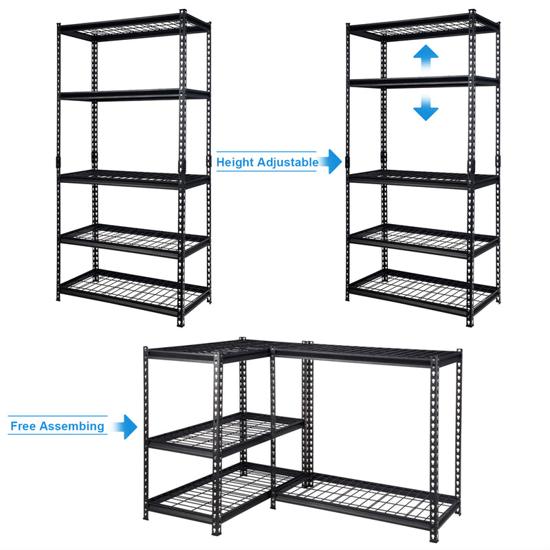 Pachira 36"W x 72"H 5 Shelf Steel Shelving for Home/Office , Black (Open Box)