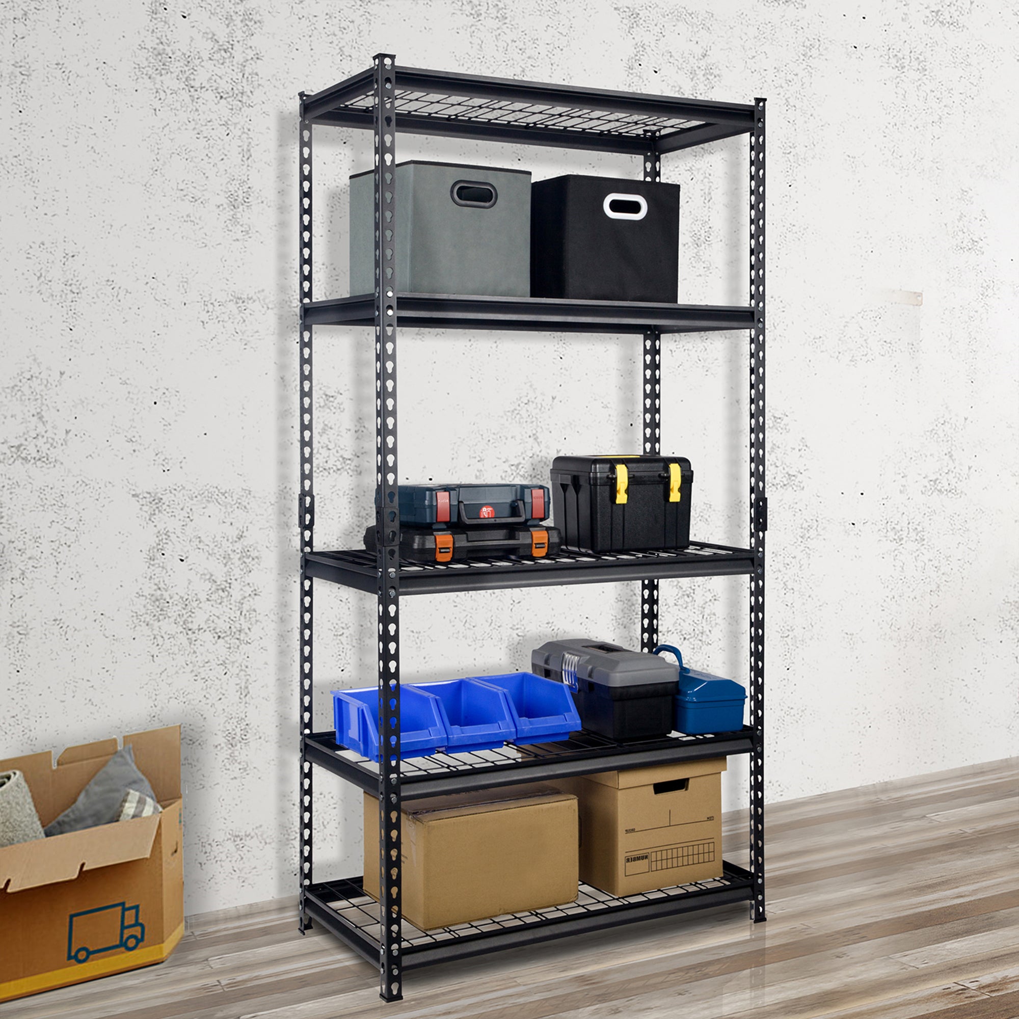 Pachira 36"Wx72"H 5 Shelf Steel Shelving for Home & Office , Black (Used) - VMInnovations