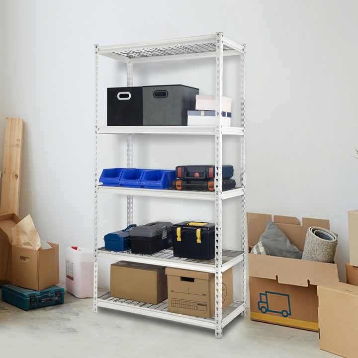 Pachira 36"W x 72"H 5 Shelf Steel Shelving for Home and Office Organizing, White - VMInnovations