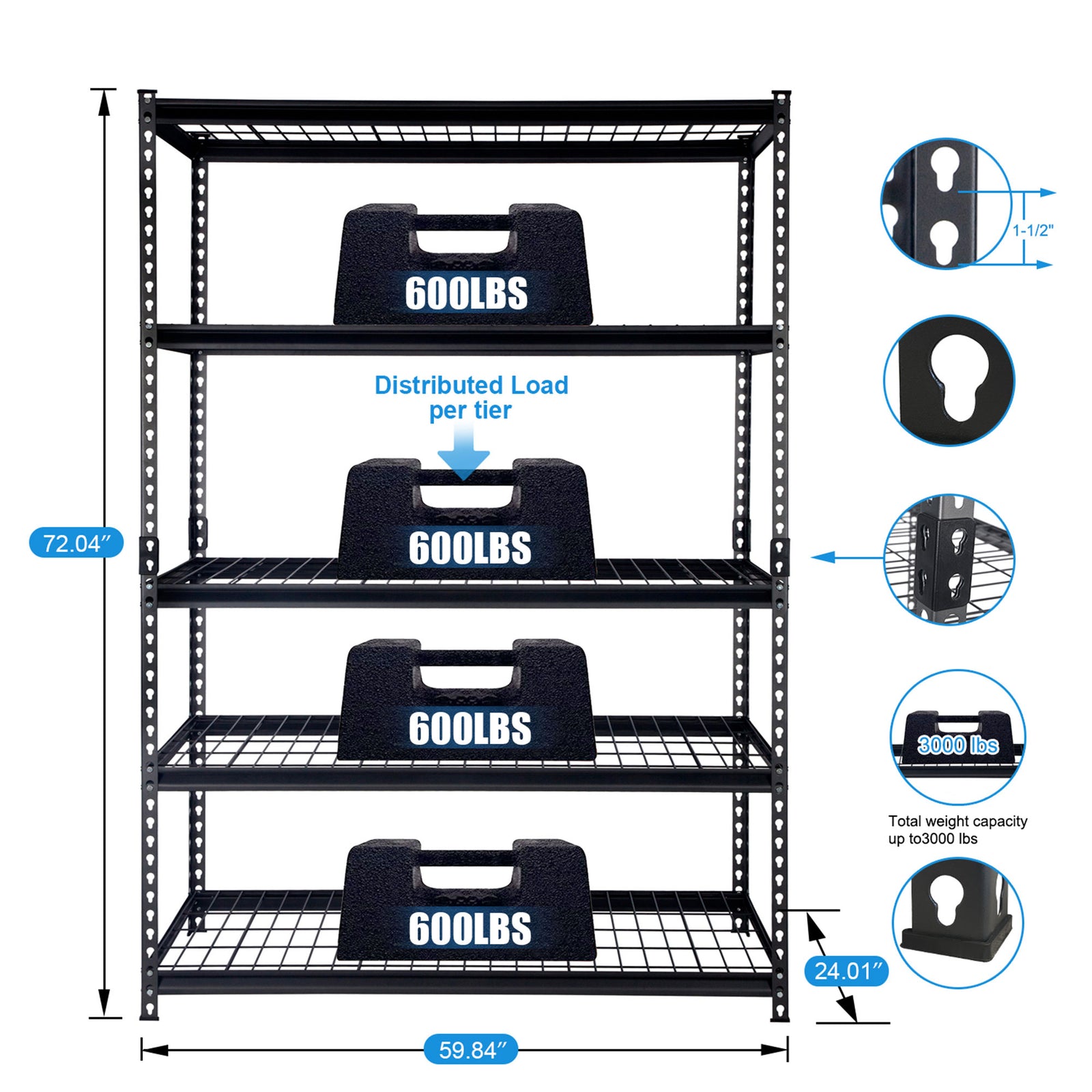 Pachira 60"W x 72"H 5 Steel Shelving for Home & Office Organizing, Black (Used) - VMInnovations