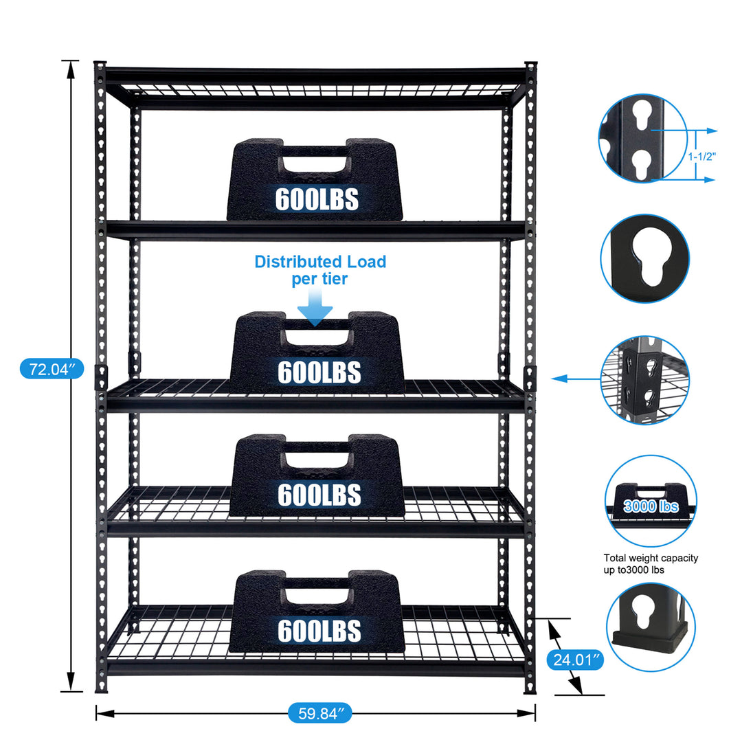 Pachira 60"W x 72"H 5 Shelf Shelving  & Office Organizing, Black (For Parts)