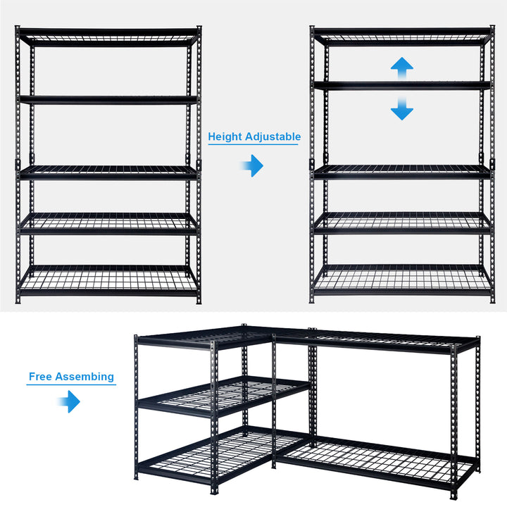 Pachira 60"W x 72"H 5 Shelf Steel Shelving for Home and Office Organizing, Black