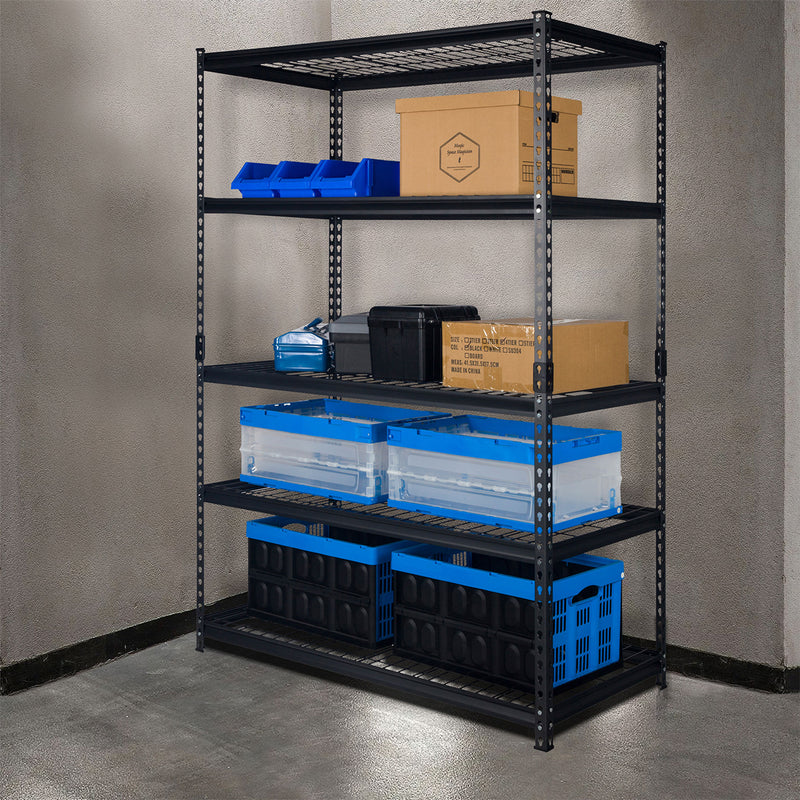 Pachira 60"W x 72"H 5 Shelf Steel Shelving for Home and Office Organizing, Black