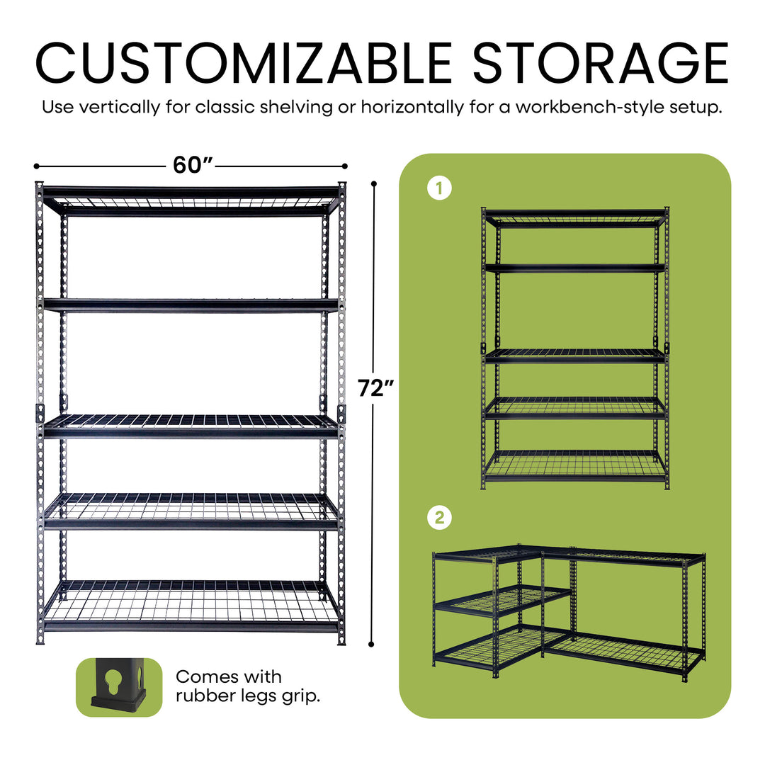 Pachira 60"W x 72"H 5 Steel Shelving for Home & Office Organizing, Black (Used)