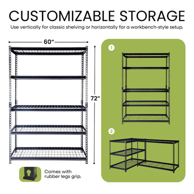 Pachira 60"W x 72"H 5 Steel Shelving for Home & Office Organizing, Black (Used) - VMInnovations