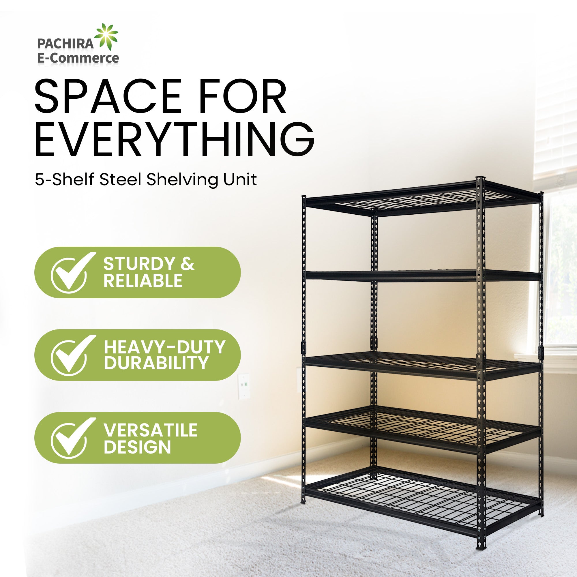 Pachira 60"W x 72"H 5 Steel Shelving for Home & Office Organizing, Black (Used) - VMInnovations