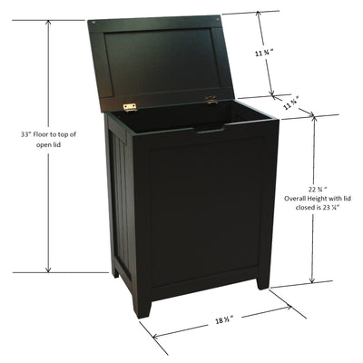 Redmon Country Wainscot Style Clothes Hamper, Laundry Basket with Lid, Black - VMInnovations