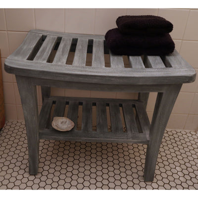 20'' x 13.5'' x 17.5'' Contemporary Teak Wooden Bench, Weathered Gray (Open Box)
