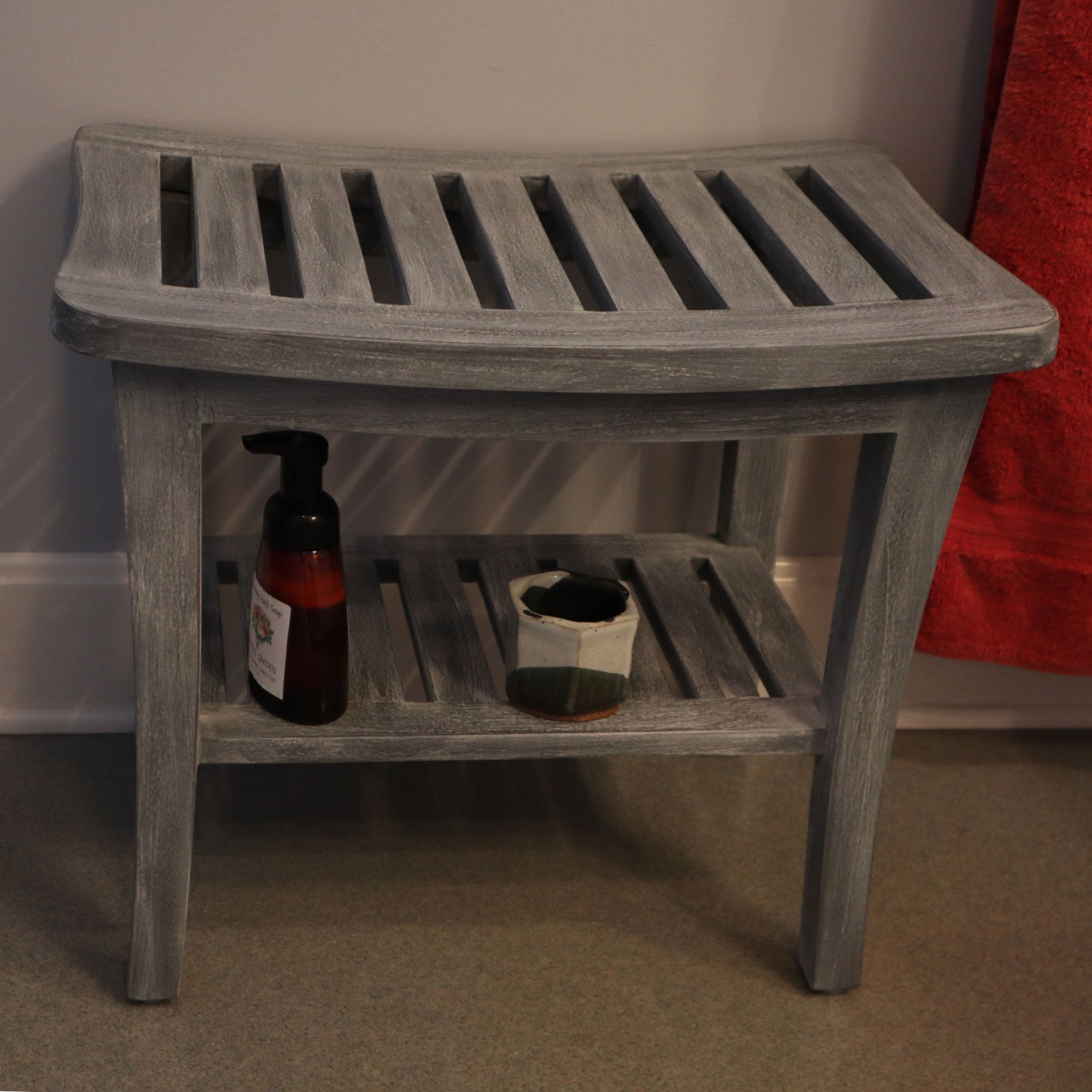 20'' x 13.5'' x 17.5'' Contemporary Teak Wooden Bench, Weathered Gray (Used) - VMInnovations
