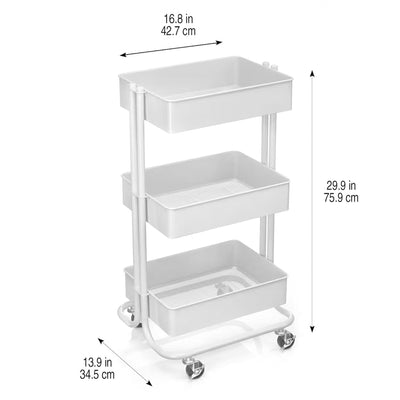 Lexington 3 Tier Rolling Cart for Home & Office Organization, White (Open Box)