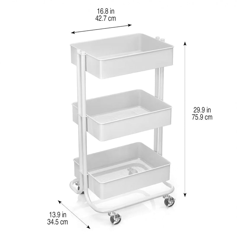 Lexington 3 Tier Rolling Cart for Home & Office Organization, White (Open Box)