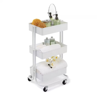 Lexington 3 Tier Rolling Cart for Home & Office Organization, White (Open Box)