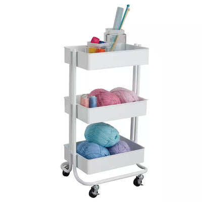 Lexington 3 Tier Rolling Cart for Home & Office Organization, White (Open Box)