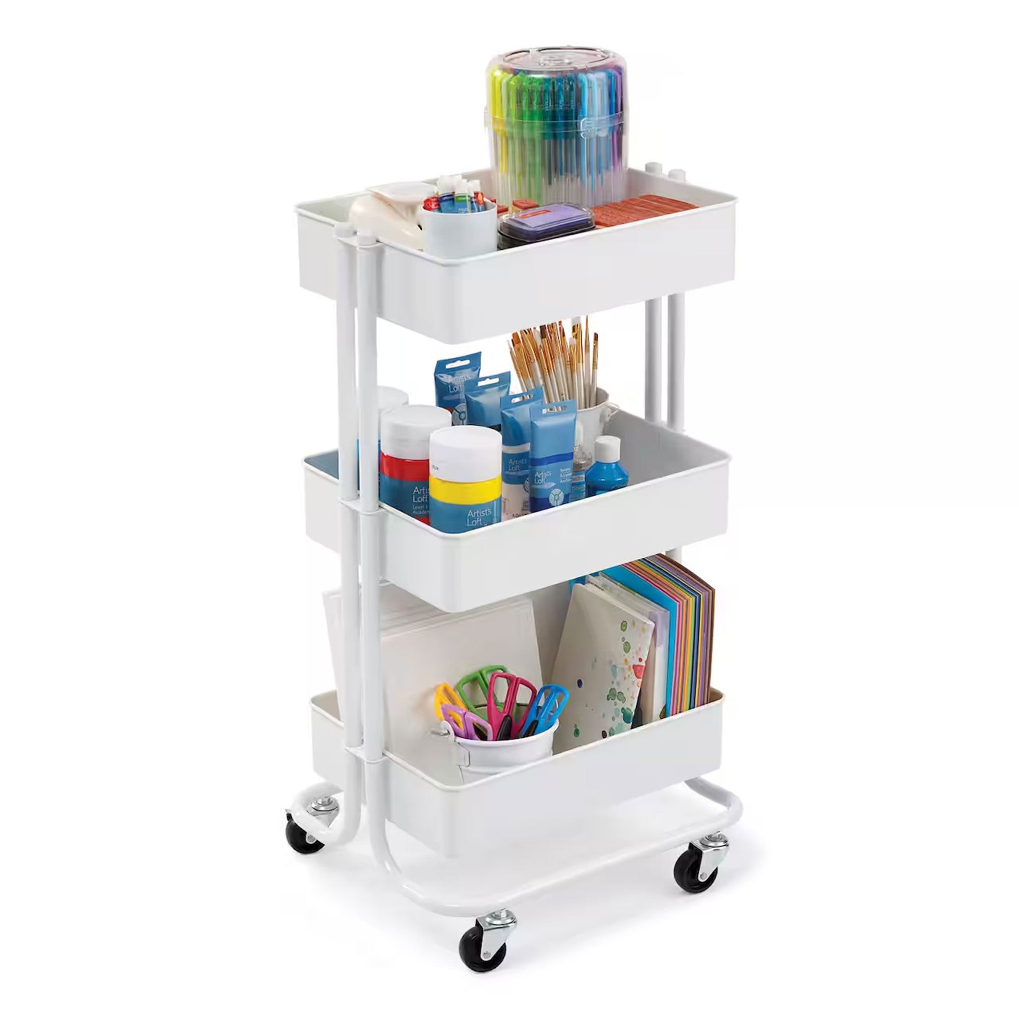 Lexington 3 Tier Rolling Cart for Home & Office Organization, White (Open Box) - VMInnovations