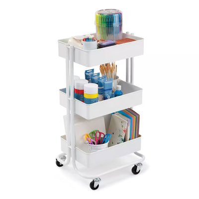 Lexington 3 Tier Rolling Cart for Home & Office Organization, White (Open Box)