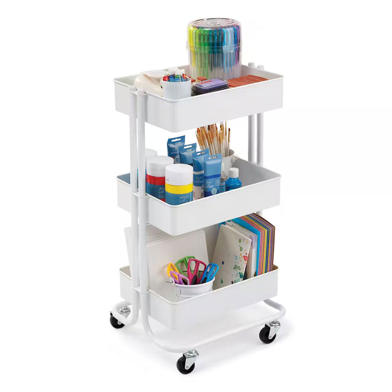 Lexington 3 Tier Rolling Cart for Home & Office Organization, White (Open Box)