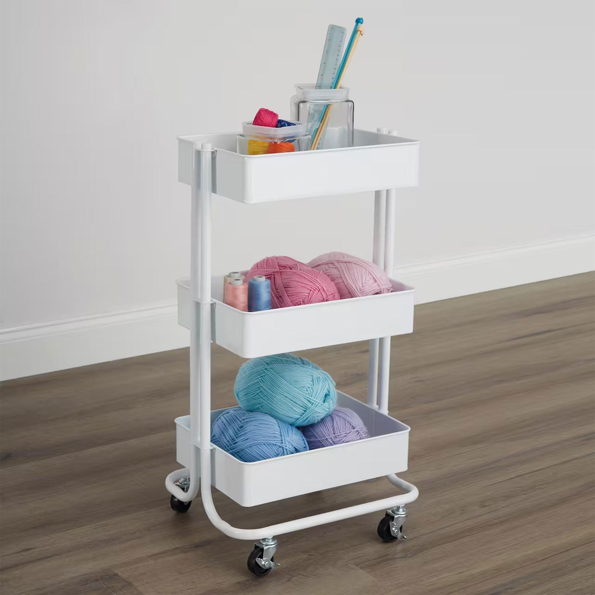 Lexington 3 Tier Rolling Cart for Home & Office Organization, White (Open Box) - VMInnovations