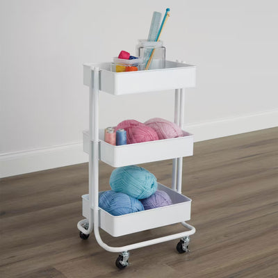 Lexington 3 Tier Rolling Cart for Home & Office Organization, White (Open Box)