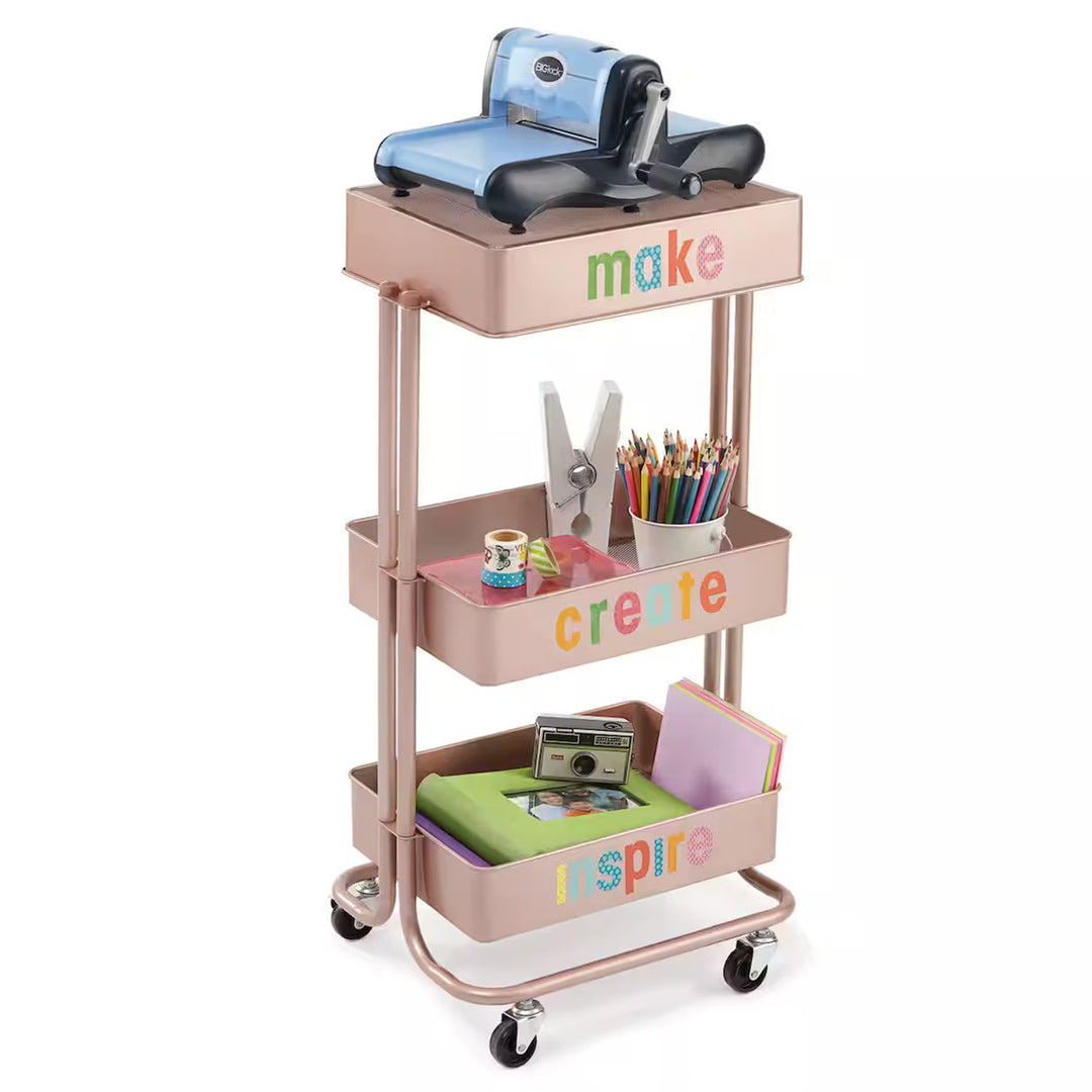 Simply Tidy 3 Tier Home or Office Organization Rolling Cart, Rose Gold(Open Box) - VMInnovations