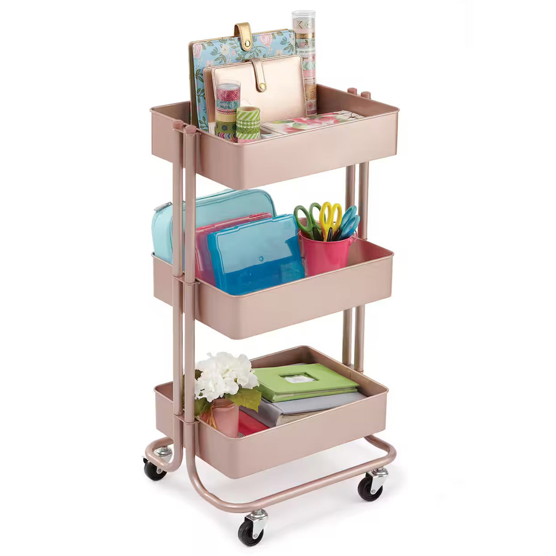Simply Tidy 3 Tier Home or Office Organization Rolling Cart, Rose Gold(Open Box) - VMInnovations