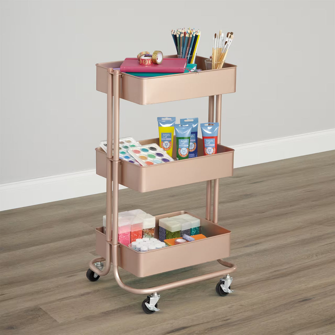 Simply Tidy 3 Tier Home or Office Organization Rolling Cart, Rose Gold(Open Box) - VMInnovations