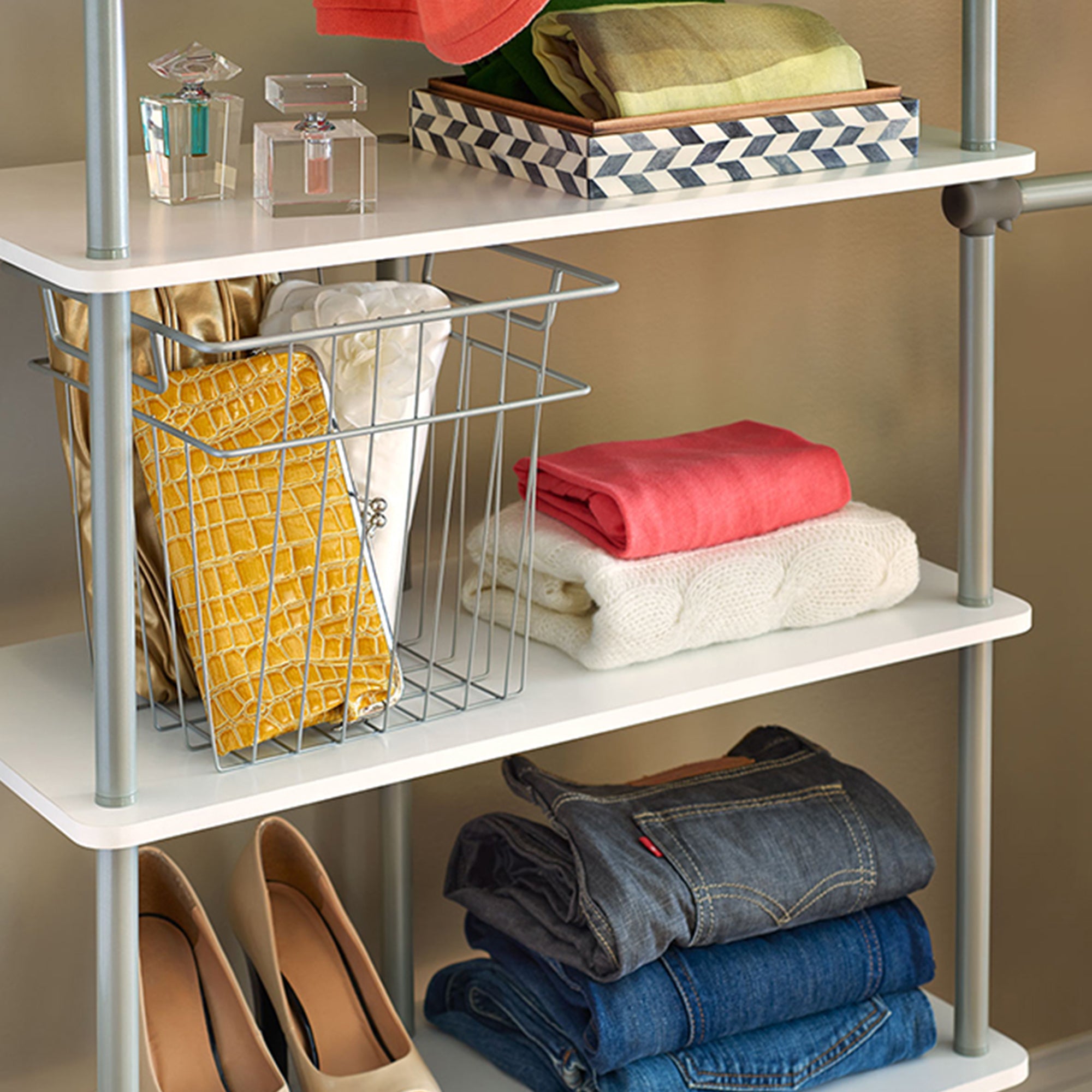 ClosetMaid Cubeicals 10.7"W x 10.2"H Steel Wire Storage Bin w/Handles, Nickel - VMInnovations