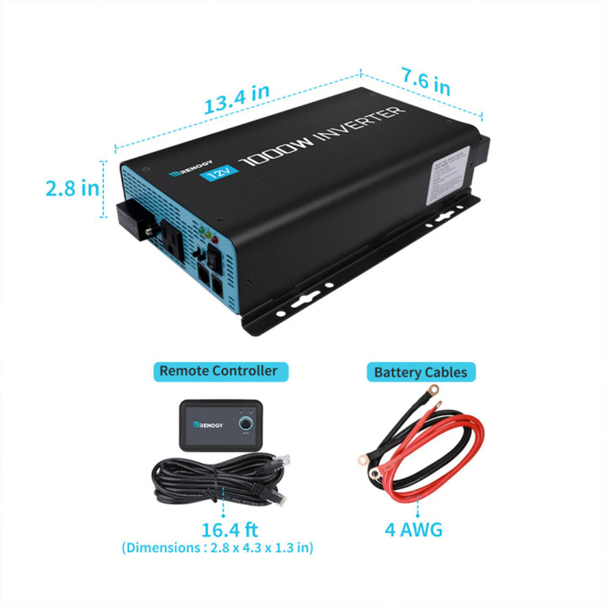 Renogy 1000W 12V Easy Set Up Pure Sine Wave Inverter with Power Saving Mode
