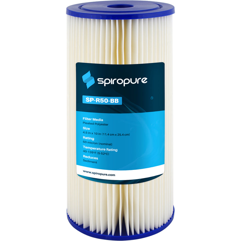 SpiroPure 10x 4.5" Polyester Water Filter Cartridge, 50 Micron(8 Pack)(Open Box)