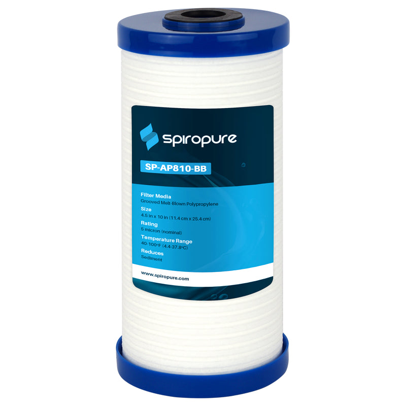 SpiroPure 10 x 4.5" Grooved Sediment Water Filter Cartridge, 5 Micron (8 Pack)