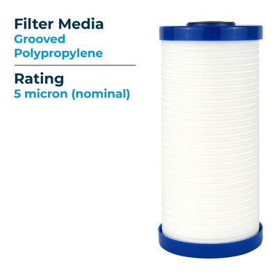SpiroPure 10 x 4.5" Grooved Sediment Water Filter Cartridge, 5 Micron (8 Pack)