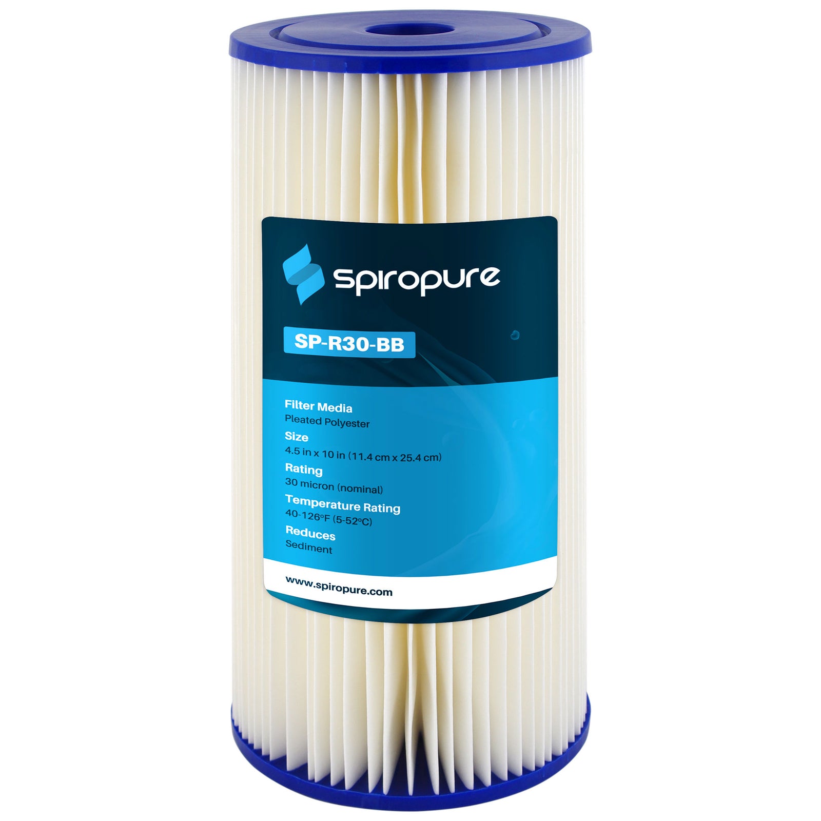 SpiroPure 10 x 4.5" Pleated Polyester Water Filter Cartridge, 30 Micron (8 Pack) - VMInnovations
