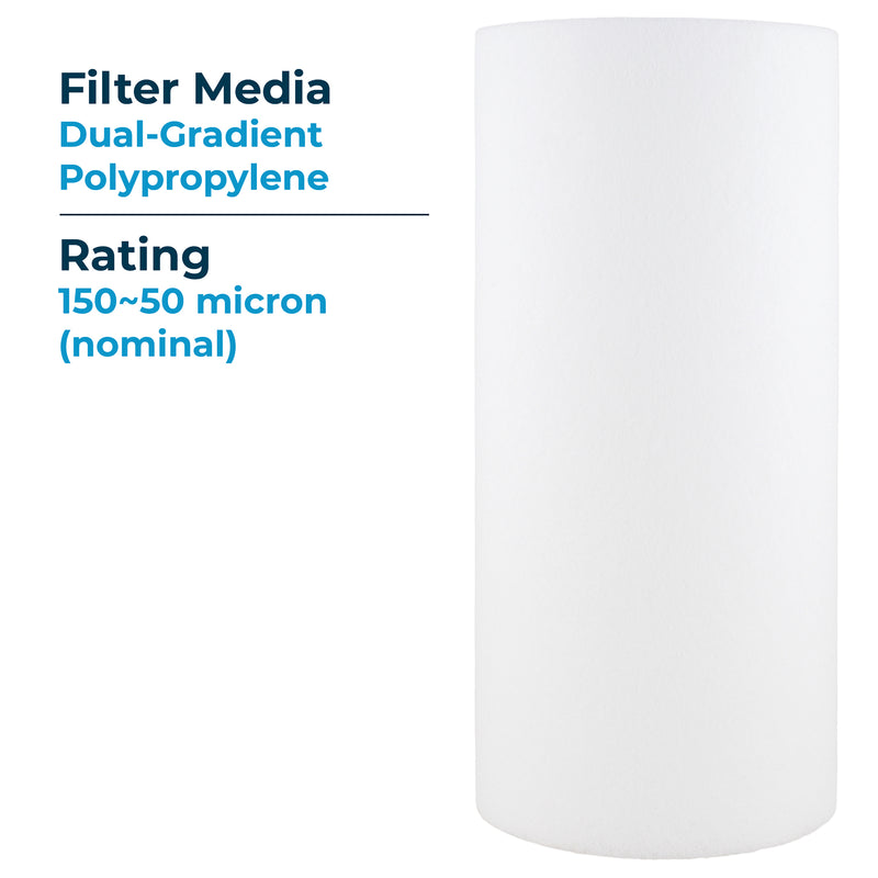 SpiroPure 10 x 4.5" Dual Gradient Polypropylene Water Filter, 50 Micron (8 Pack)