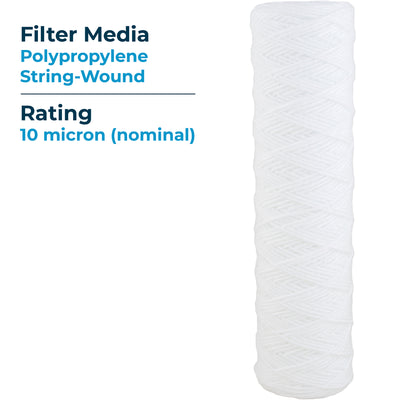SpiroPure 10 x 2.5" String Wound Polypropylene Water Filter, 10 Micron (24 Pack)