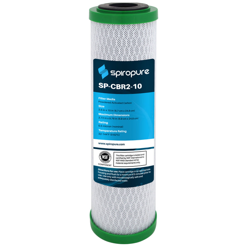 SpiroPure 10 x 2.5 Inch 0.5 Micron Carbon Block Water Filter Cartridge (12 Pack)