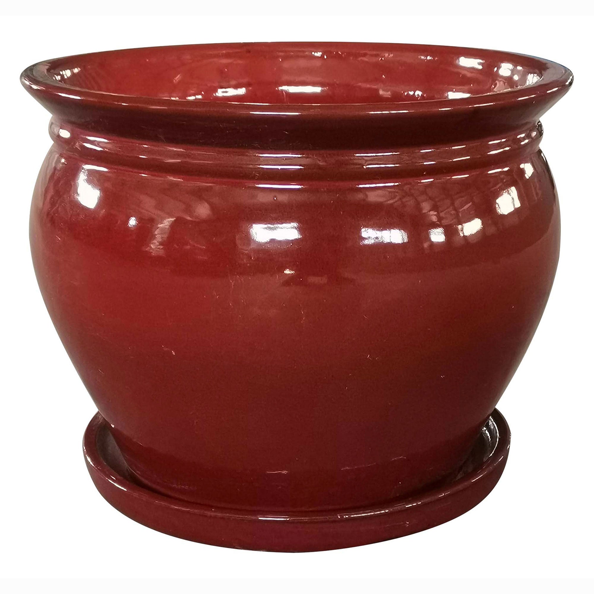 Southern Patio Wisteria 8" Round Ceramic Planter Pot with Saucer, Red (2 Pack) - VMInnovations