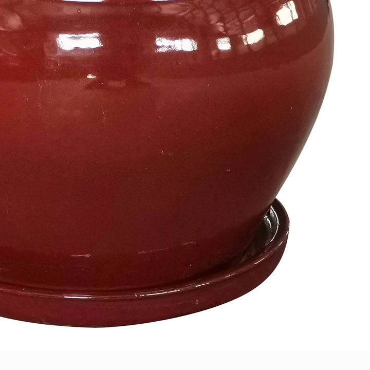 Southern Patio Wisteria 8" Round Ceramic Planter Pot with Saucer, Red (2 Pack)