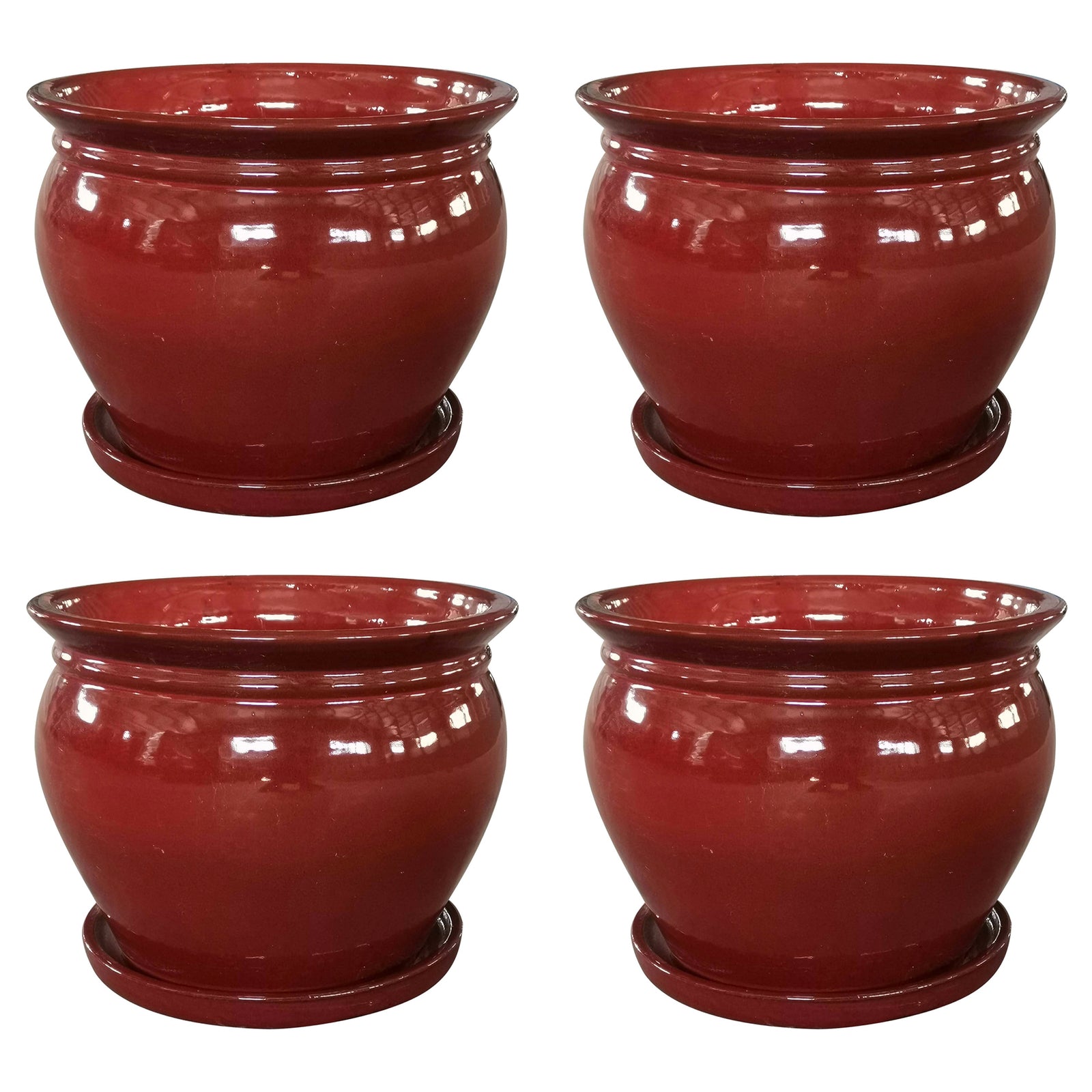 Southern Patio Wisteria 8" Round Ceramic Planter Pot with Saucer, Red (4 Pack) - VMInnovations