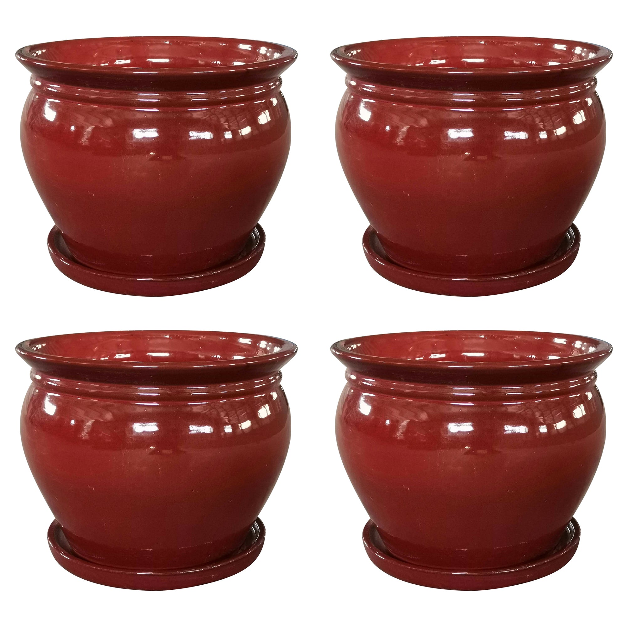 Southern Patio Wisteria 8" Round Ceramic Planter Pot with Saucer, Red (4 Pack) - VMInnovations