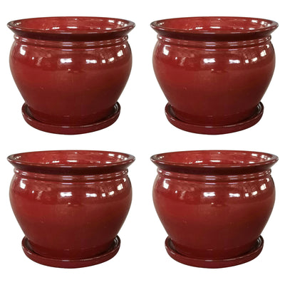 Southern Patio Wisteria 8" Round Ceramic Planter Pot with Saucer, Red (4 Pack)