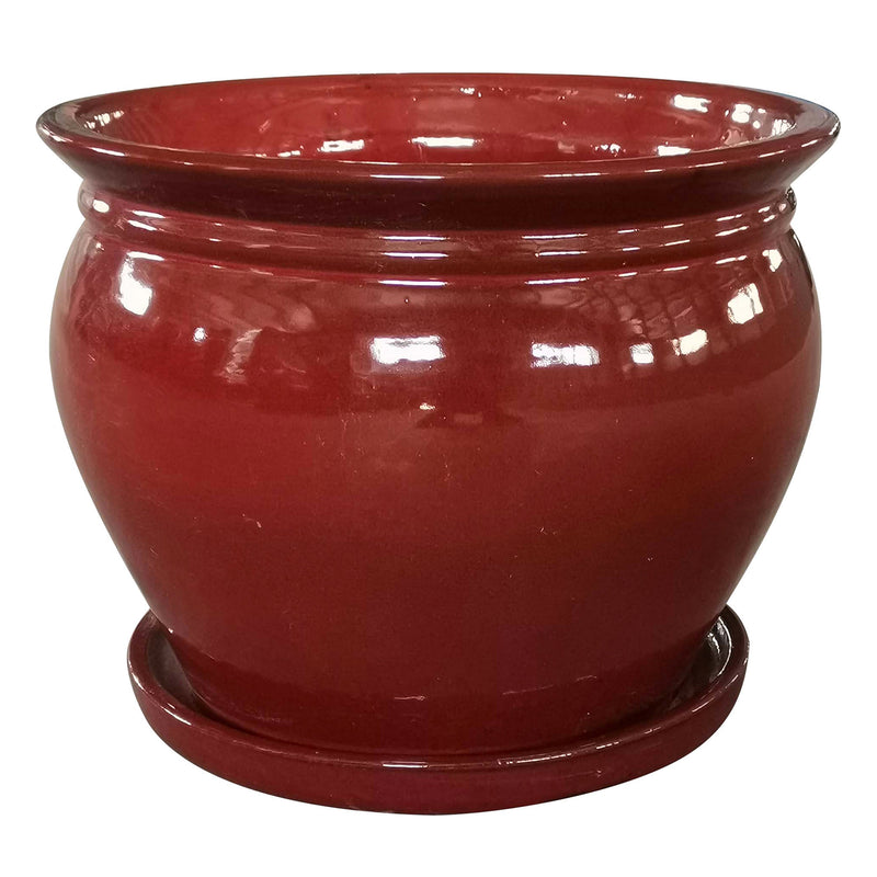 Southern Patio Wisteria 8" Round Ceramic Planter Pot with Saucer, Red (4 Pack)