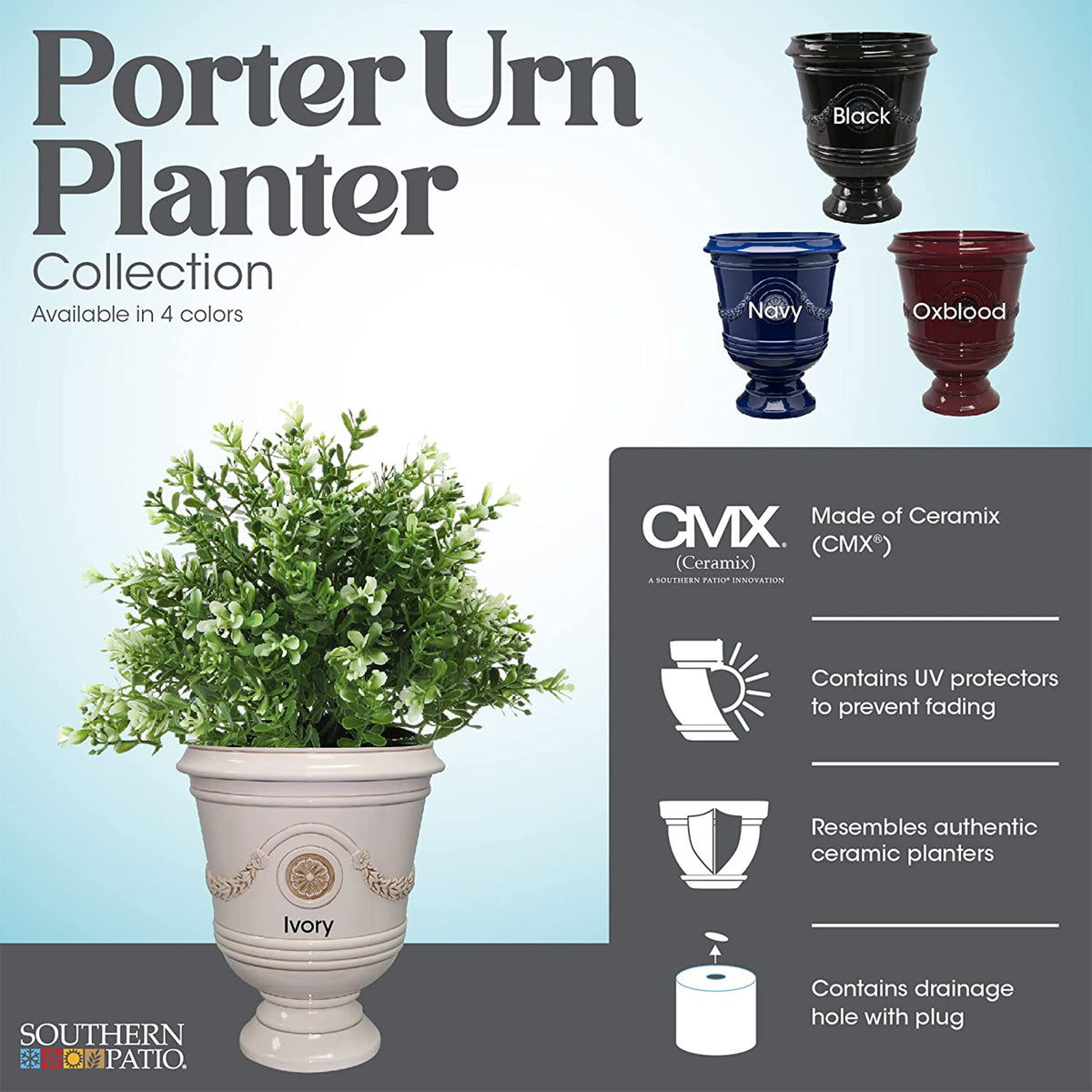 Southern Patio Porter 15" Round Resin Outdoor Pot Planter, Ivory White (2 Pack)