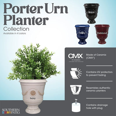 Southern Patio Porter 15" Round Resin Outdoor Pot Planter, Ivory White (2 Pack)