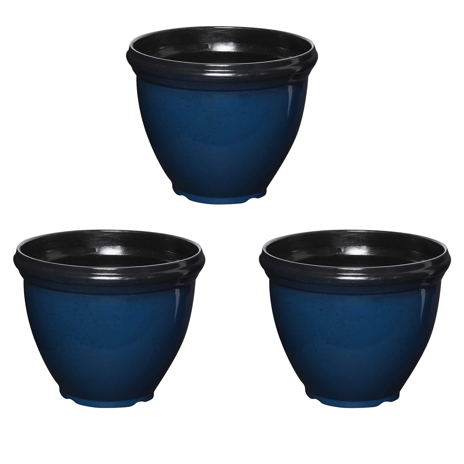 Southern Patio Heritage Outdoor Round Glossy Resin Planter, Monaco Blue (3 Pack) - VMInnovations