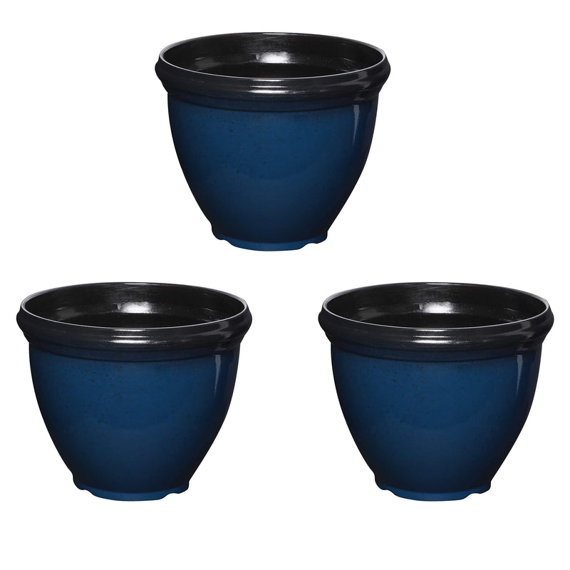 Southern Patio Heritage Outdoor Round Glossy Resin Planter, Monaco Blue (3 Pack)